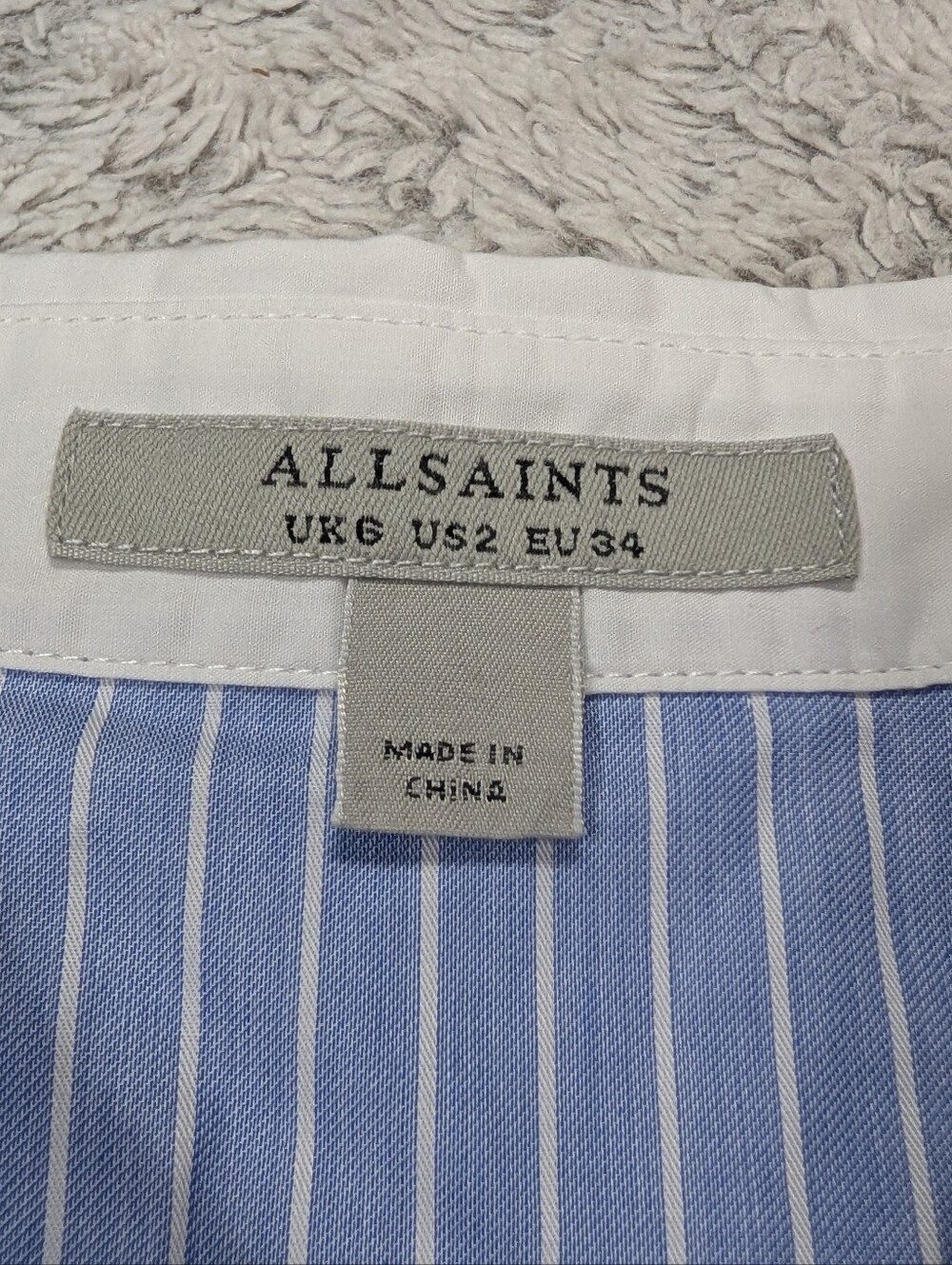 Allsaints Dress Womens 2 Blue Stripe Alber Long Sleeve Shirtdress Relaxed - Picture 3 of 9
